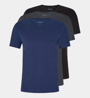 Hugo Boss 3 Packa T-shirts Herr Open Blå