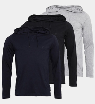 French Connection 3 Packa Hoody Herr Svart Ljus Grå Melange Marine