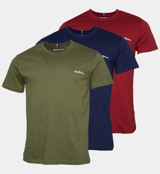 Ben Sherman 3 Packa T shirts Herr Khaki Mörk Röd Marin