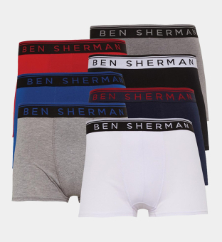 Ben Sherman 5 Packa Boxare Herr Svart  Vit  Marin  Charcoal  Blå  Röd  Ljus Grå Marl