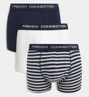 French Connection 3 Packa Boxer Kortbyxor Herr Vit Marin Stripe