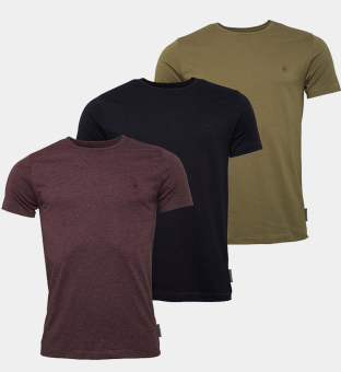 French Connection 3 Packa T-shirts Herr Marine Chateaux Melange Khaki