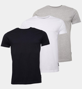 French Connection 3 Packa T-shirts Herr Marine Vit Ljus Grå Melange