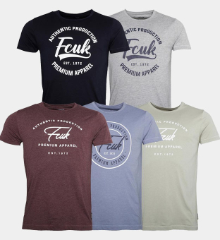 French Connection 5 Packa T-shirts Herr Marine Ljus Grå Melange Chateaux Melange Ljus Blå Melange New Sage