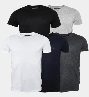 French Connection 5 Packa T-shirts Herr Svart _Vit _Marine _Ljus Grå Melange _Charcoal