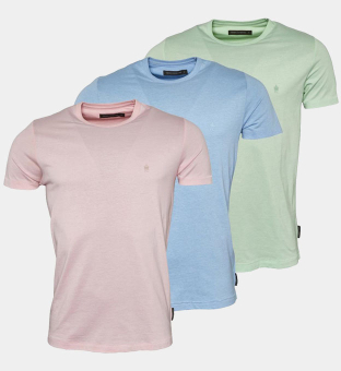 French Connection 3 Packa T-shirts Herr Himmel Melange Rosa Melange Mint Melange