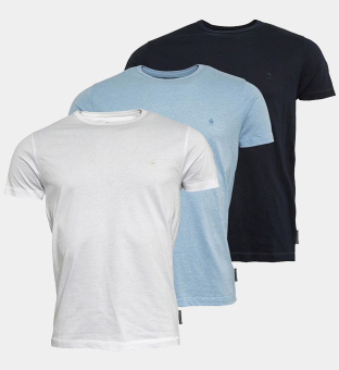 French Connection 3 Packa T-shirts Herr Marine Himmel Melange Vit