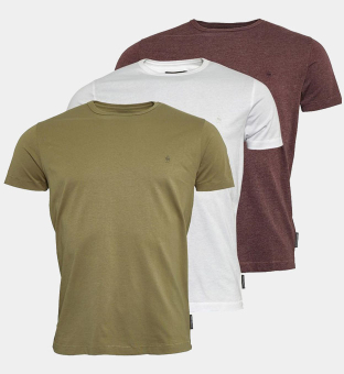 French Connection 3 Packa T-shirts Herr Burgundy Marl Ljus Khaki Vit