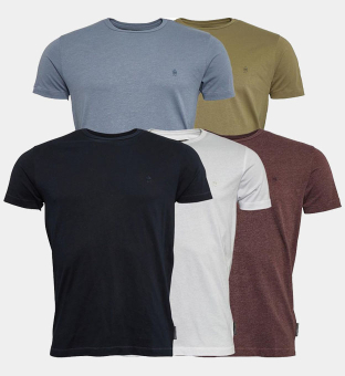 French Connection 5 Packa T-shirts Herr Chateaux Melange _Ljus Khaki _Ljus Blå Melange _Marine _Vit