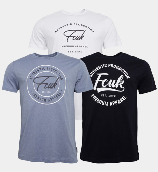 French Connection 3 Packa T-shirts Herr Marine _Vit _Ljus Blå Mel