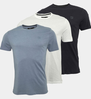 French Connection 3 Packa T-shirts Herr Marine Ljus Blå Mel Vit